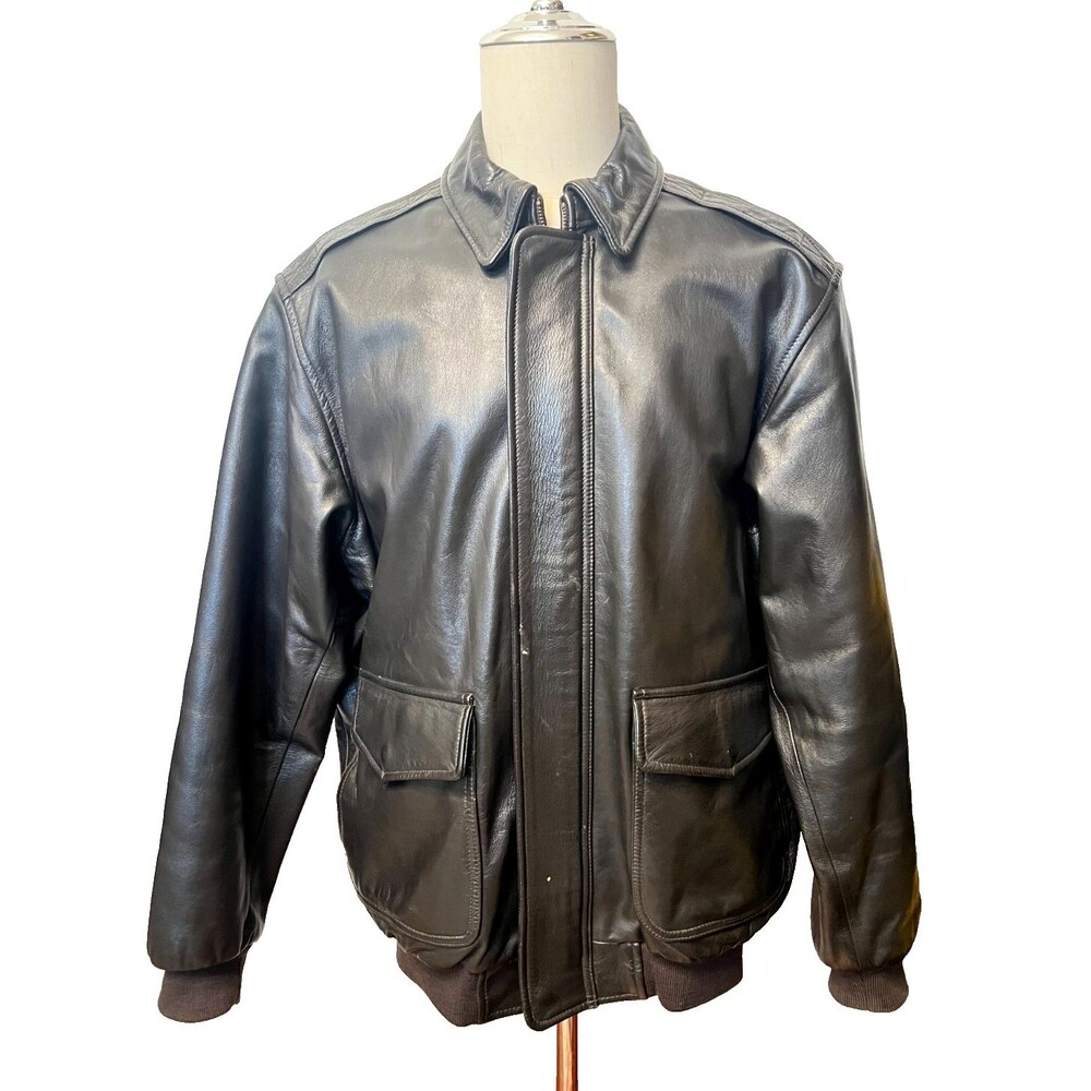 Vtg LL BEAN Goatskin Leather A2 Bomber Jacket Men's L Tall Brown Flight Coat USA